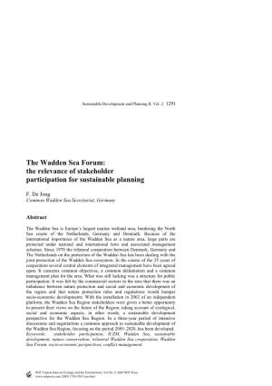 The Wadden Sea Forum: the Relevance of Stakeholder Participation for Sustainable Planning