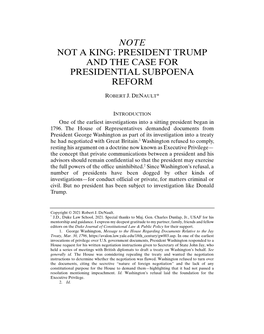 Note Not a King: President Trump and the Case for Presidential Subpoena Reform