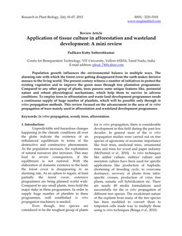 Application of Tissue Culture in Afforestation and Wasteland Development: a Mini Review