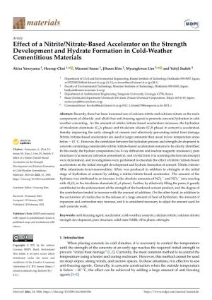 Effect of a Nitrite/Nitrate-Based Accelerator on the Strength Development and Hydrate Formation in Cold-Weather Cementitious Materials