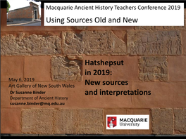 “Hatshepsut in 2019: New Sources and Interpretations”