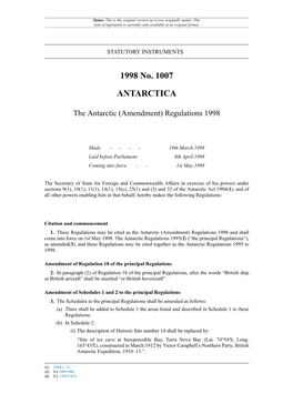 The Antarctic (Amendment) Regulations 1998