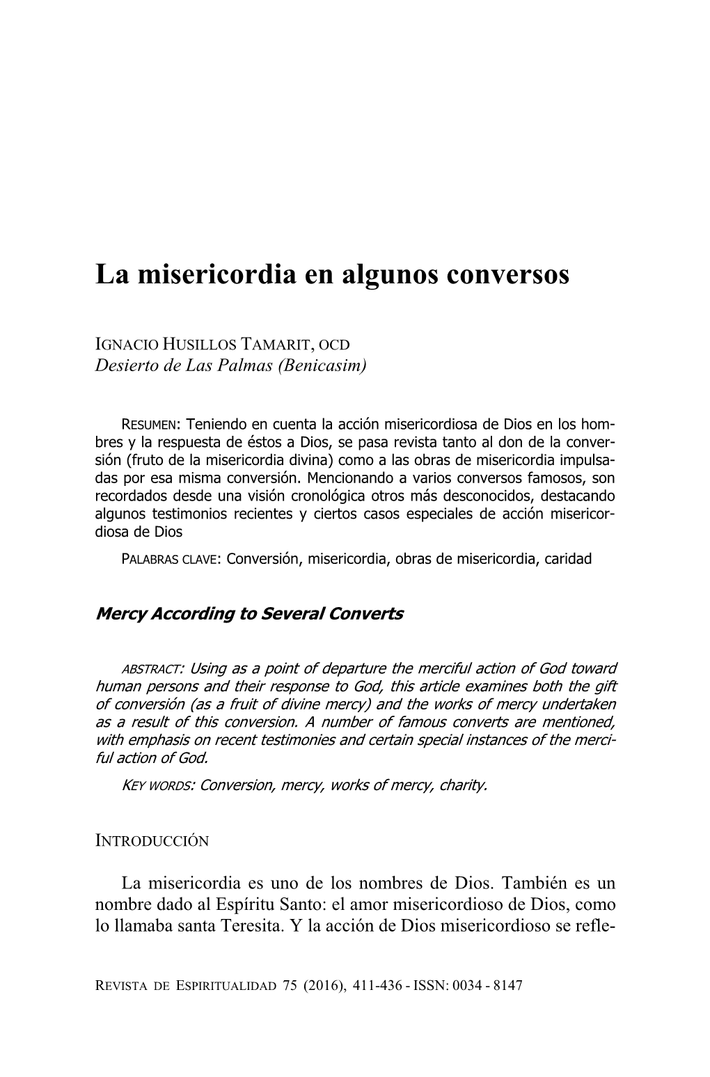 La Misericordia En Algunos Conversos -..::Revista De Espiritualidad