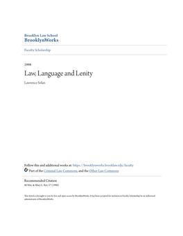 Law, Language and Lenity Lawrence Solan