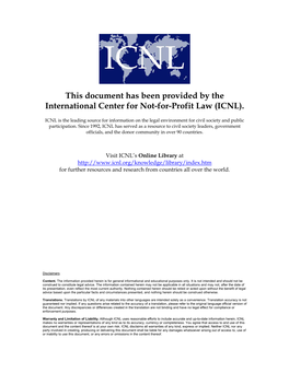 This Document Has Been Provided by the International Center for Not-For-Profit Law (ICNL)