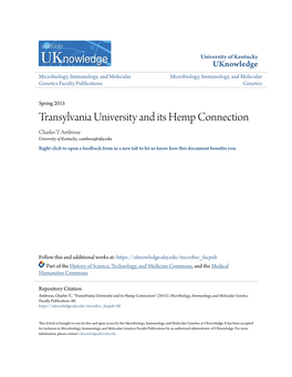 Transylvania University and Its Hemp Connection Charles T