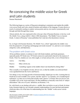 Re-Conceiving the Middle Voice for Greek and Latin Students Seumas Macdonald