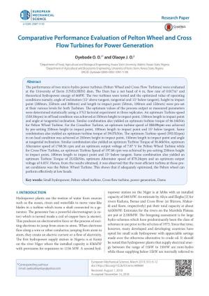 Comparative Performance Evaluation of Pelton Wheel and Cross Flow Turbines for Power Generation