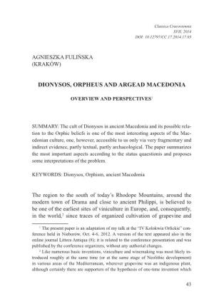 Dionysos, Orpheus and Argead Macedonia