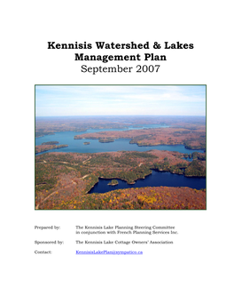 Kennisis Watershed & Lakes Management Plan September 2007