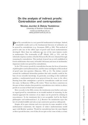 On the Analysis of Indirect Proofs: Contradiction and Contraposition