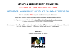 Moviola Autumn Films Menu 2016 September October November December