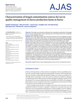 Characterisation of Fungal Contamination Sources for Use in Quality Management of Cheese Production Farms in Korea