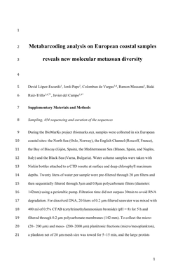 Metabarcoding Analysis on European Coastal Samples Reveals