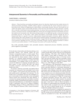 Interpersonal Dynamics in Personality and Personality Disorders