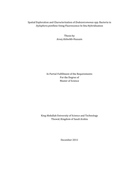 Spatial Exploration and Characterization of Endozoicomonas Spp