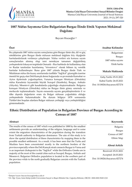 1887 Nüfus Sayımına Göre Bulgaristan Burgaz İlinde Etnik Yapının Mekânsal Dağılımı