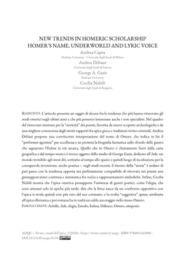 New Trends in Homeric Scholarship Homer's Name