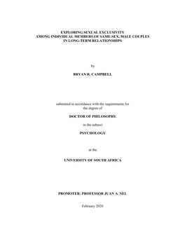 EXPLORING SEXUAL EXCLUSIVITY AMONG INDIVIDUAL MEMBERS of SAME-SEX, MALE COUPLES in LONG-TERM RELATIONSHIPS by BRYAN R. CAMPBELL