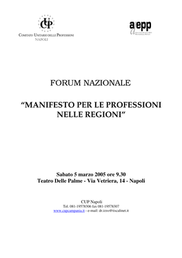 Forum Nazionale “Manifesto Per Le Professioni Nelle Regioni”