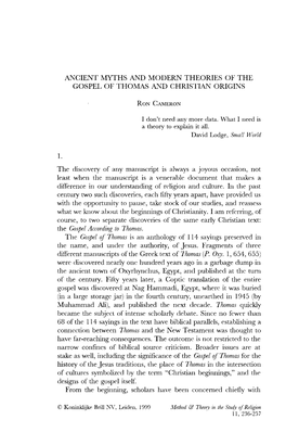 Ancient Myths and Modern Theories of the Gospel of Thomas and Christian Origins