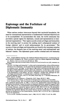 Espionage and the Forfeiture of Diplomatic Immunity