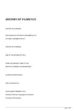 HISTORY of FLORENCE&lt;/H1&gt;