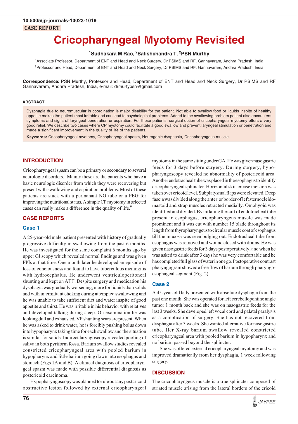 Cricopharyngeal Myotomy Revisited