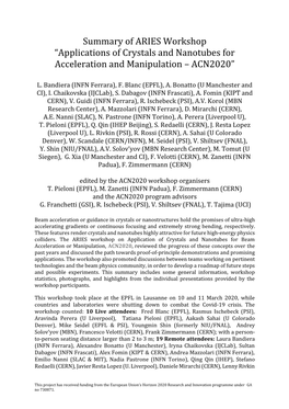 Summary of ARIES Workshop “Applications of Crystals and Nanotubes for Acceleration and Manipulation – ACN2020”