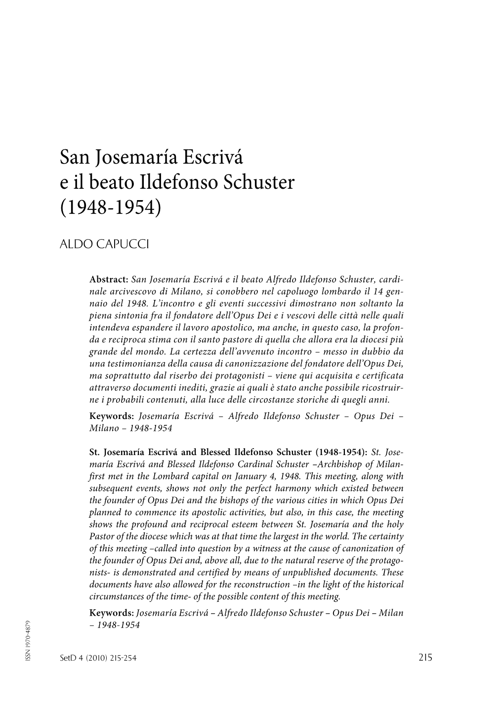 San Josemaría Escrivá E Il Beato Ildefonso Schuster (1948-1954)