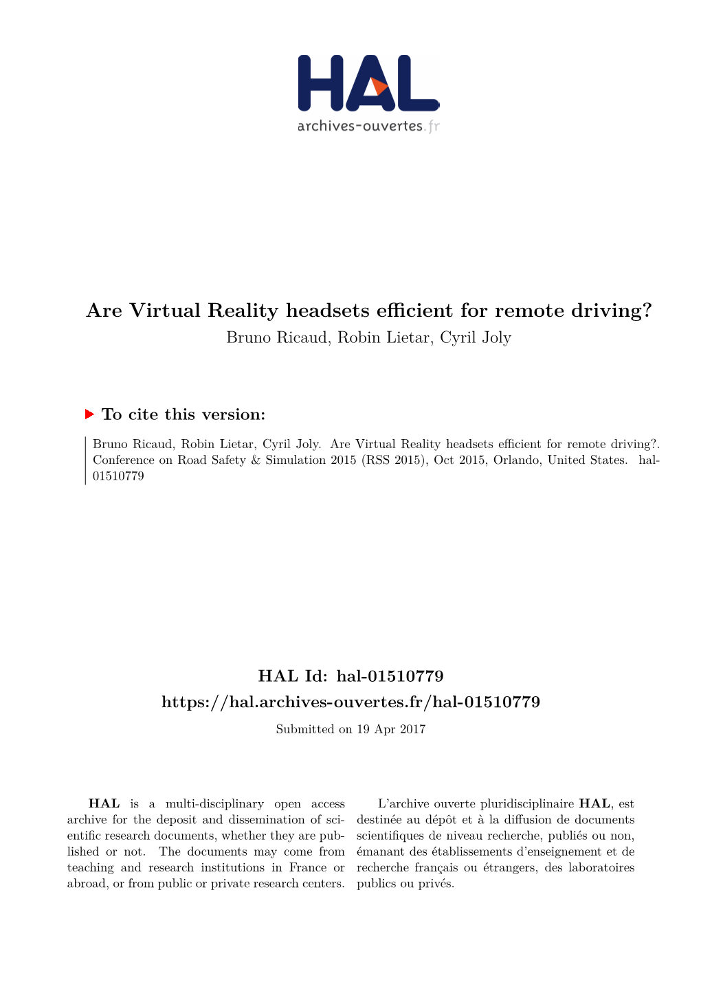 Are Virtual Reality Headsets Efficient for Remote Driving?