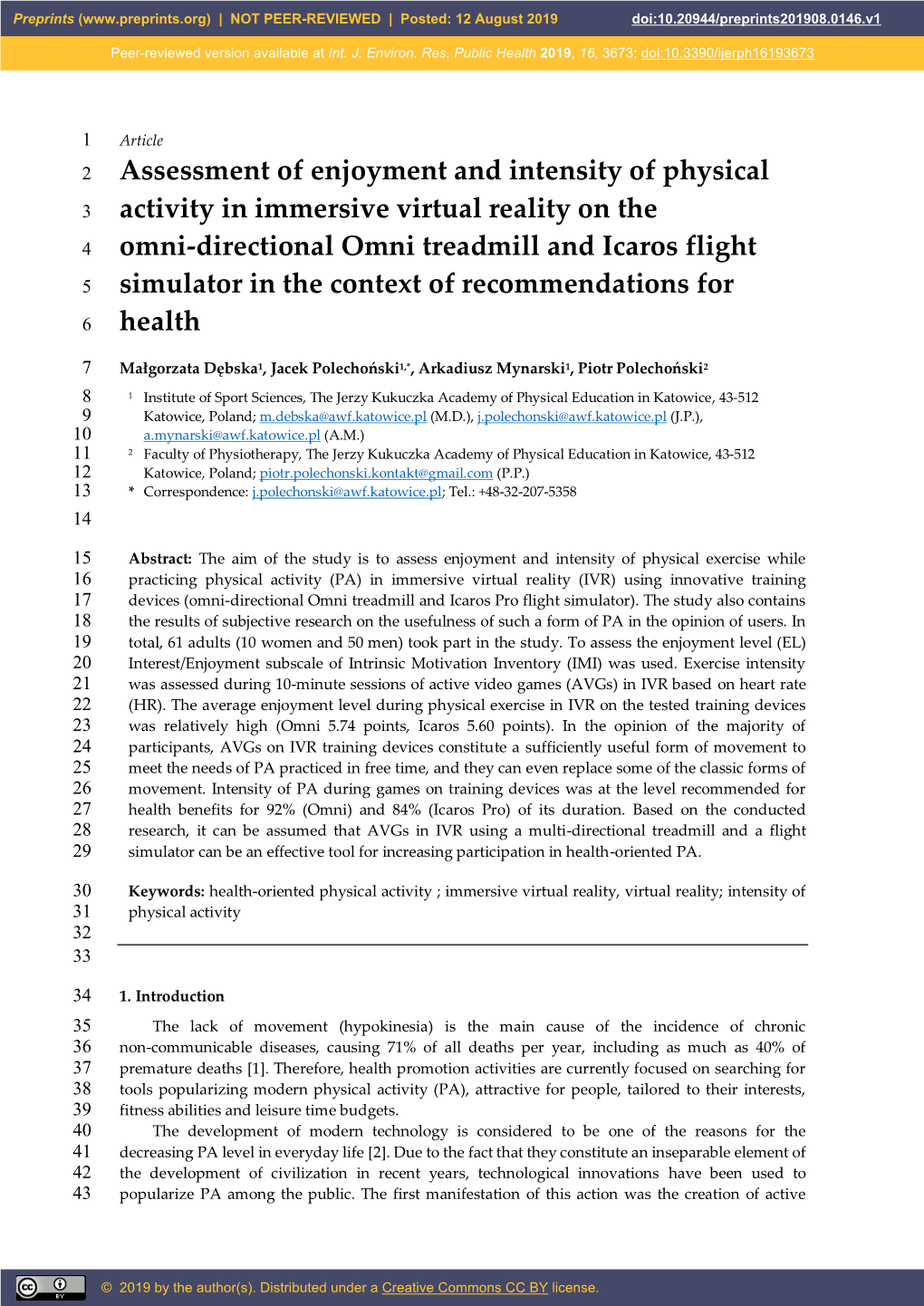 Assessment of Enjoyment and Intensity of Physical Activity In