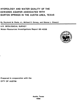 Hydrology and Water Quality of the Edwards Aquifer Associated with Barton Springs in the Austin Area, Texas