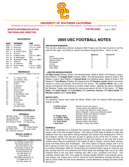 2005 USC FOOTBALL NOTES DATE OPPONENT TIME Sept