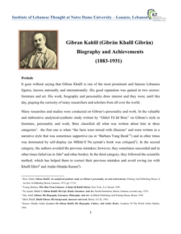 Gibran Kahlil (Gibrān Khalīl Gibrān) Biography and Achievements (1883-1931)