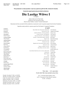 Die Lustige Witwe I the Merry Widow Page 1 of 2 Opera Assn