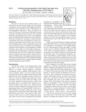Geology and Geochemistry of the Schist Lake Mine Area, Flin Flon, Manitoba (Part of NTS 63K12) by E.M Cole1, S.J