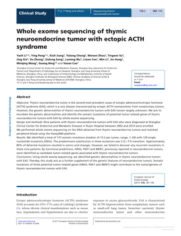 Whole Exome Sequencing of Thymic Neuroendocrine Tumor With