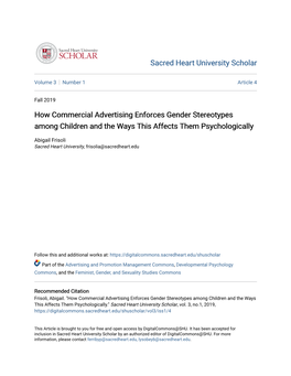 How Commercial Advertising Enforces Gender Stereotypes Among Children and the Ways This Affects Them Psychologically