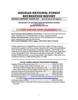 Angeles National Forest Recreation Report January, February, March 2009