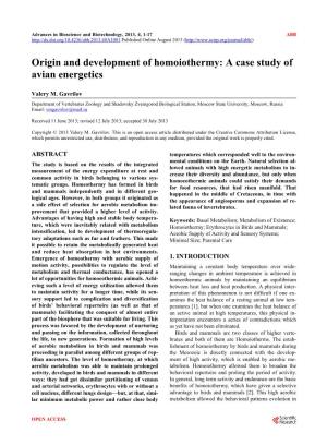 Origin and Development of Homoiothermy: a Case Study of Avian Energetics