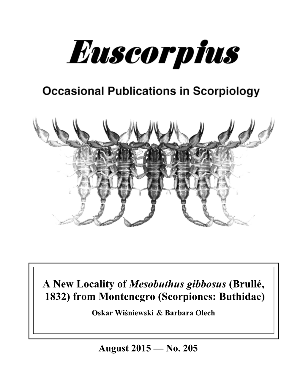 A New Locality of Mesobuthus Gibbosus (Brullé, 1832) from Montenegro (Scorpiones: Buthidae)