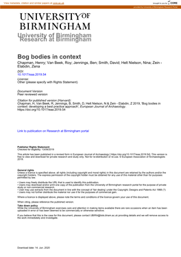 University of Birmingham Bog Bodies in Context