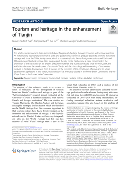 Tourism and Heritage in the Enhancement of Tianjin Bruno Chauffert-Yvart1, Françoise Ged2,3, Yue Lu4,5*, Christine Mengin6 and Émilie Rousseau2