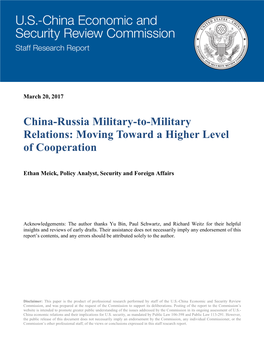 China-Russia Military-To-Military Relations: Moving Toward a Higher Level of Cooperation