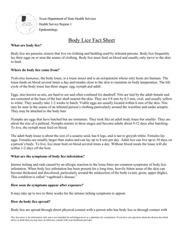 Body Lice Fact Sheet What Are Body Lice?