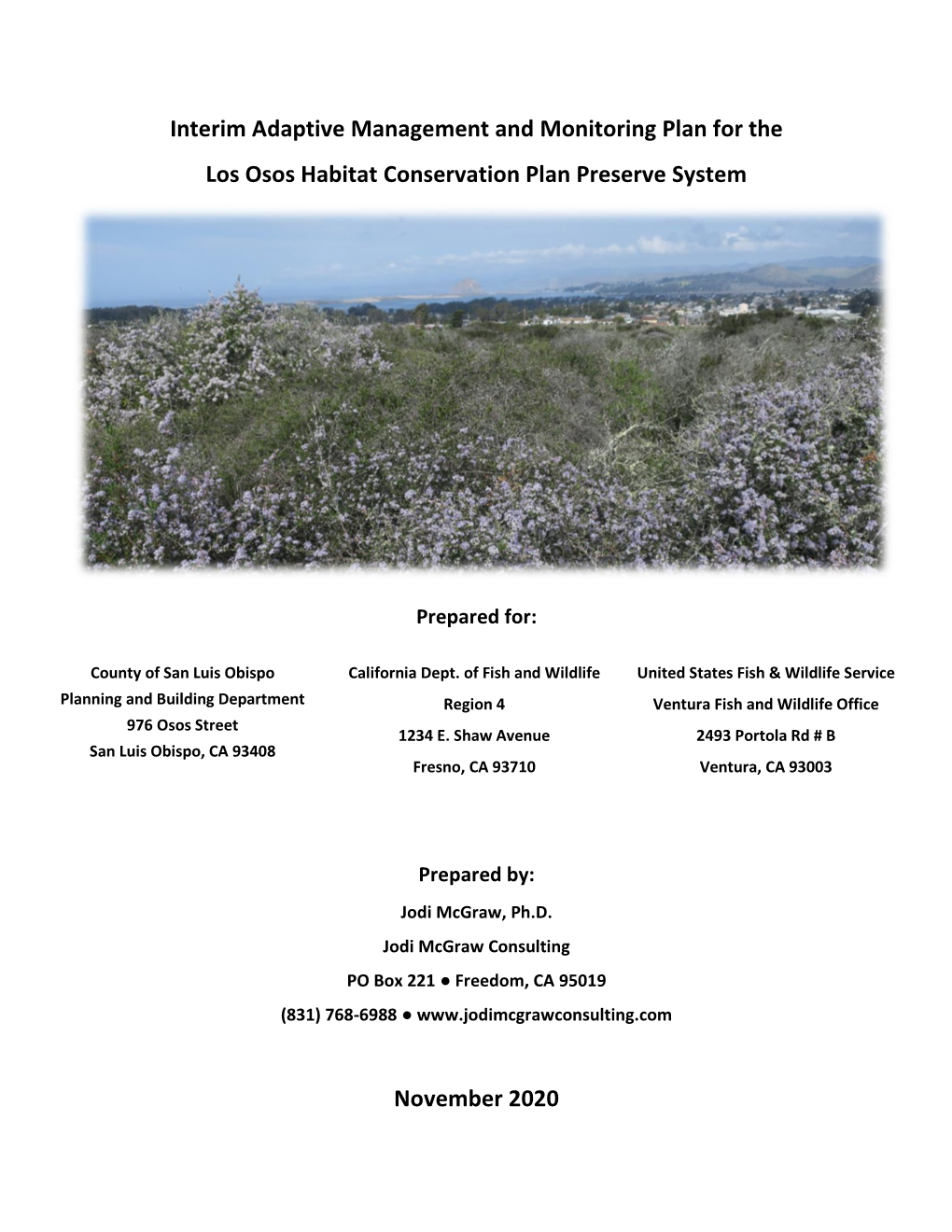 Interim Adaptive Management and Monitoring Plan for the Los Osos Habitat Conservation Plan Preserve System