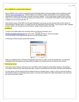 Page | 1 Ektron CMS400 V8 – Content Editor Reference LOGGING IN