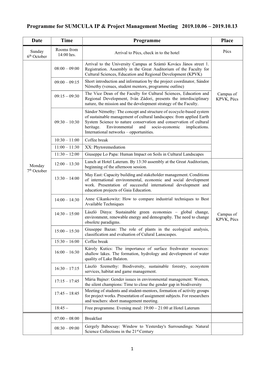 Programme for SUMCULA IP & Project Management Meeting