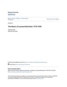 The Music of Leonard Bernstein 1918-1990